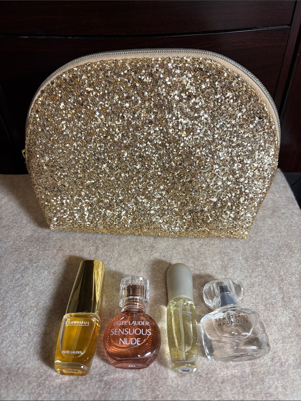 Cosmetic Bag-Gold Beautiful, Sensuous  Nude, Pleasures & Magnolia